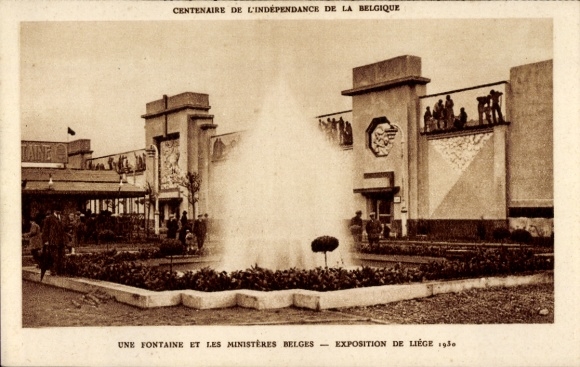 Postcard Liège Liège Wallonia, Exhibition 1930, Fountain, Belgian Ministries