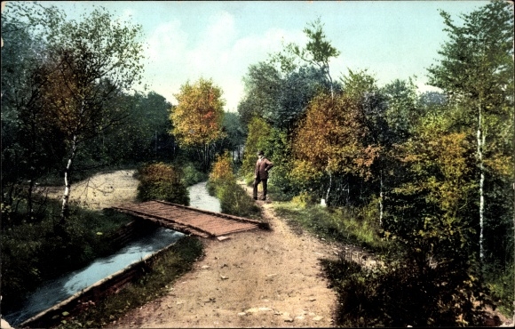 Postcard Zschorlau in the Ore Mountains, Flossgraben between sanatorium and convalescent home