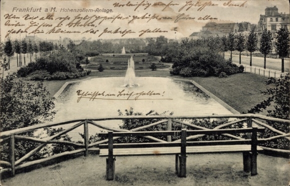 Postcard Frankfurt am Main, Frankfurt a. M., Hohenzollern-Anlage, fountain, park landscape