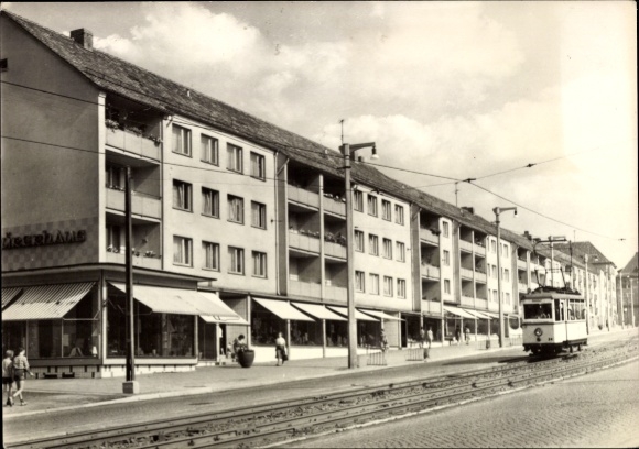 Ak Nordhausen am Harz, Rautenstraße, Straßenbahn in Fahrt