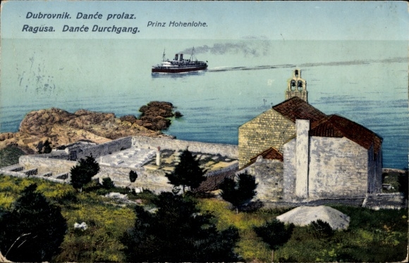 Ansichtkaart Ragusa Dubrovnik Kroatië, stoomboot prins Hohenlohe, Lloydt Triestino