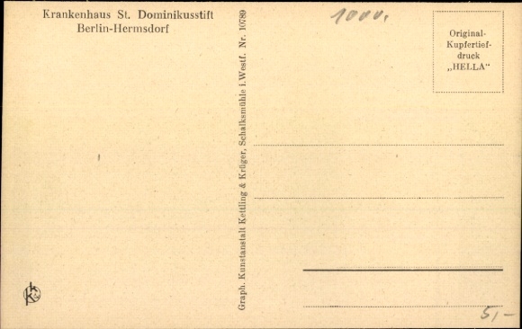 Postcard Berlin Reinickendorf Hermsdorf, Hospital St. Dominikusstift, East view