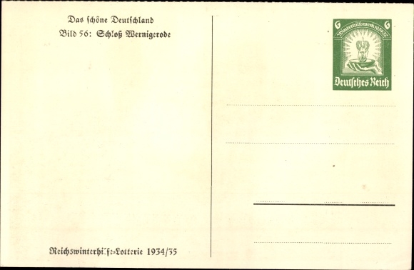Postal stationery PC Wernigerode am Harz, castle, the beautiful Germany, WHW, image 56