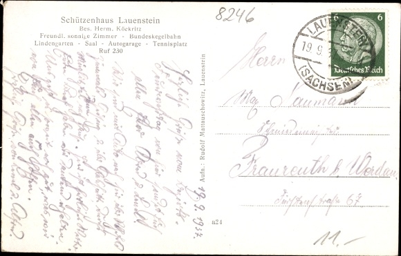Postcard Lauenstein Altenberg in the Ore Mountains, general view, Schützenhaus Lauenstein Bes. Herm. Koeckritz