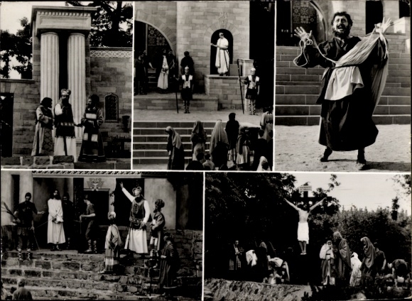 Postcard Hallenberg in Sauerland, open-air stage 1960, Passion, scenes