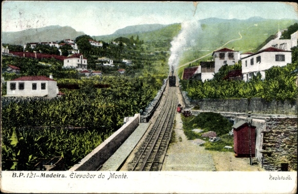 Wyspa Funchal, Madera, Portugalia, Elevador do Monte, linia kolejowa, domy w tle,...