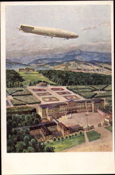 Artist PC Vienna 13th Hietzing Austria, Zeppelin Schütte Lanz over the Schönbrunn Palace, SL 2