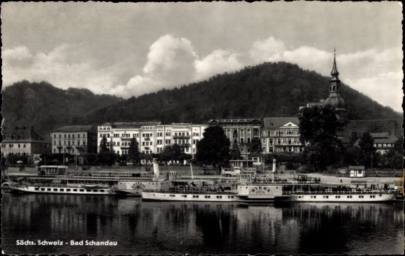 Ansichtkaart Bad Schandau Elbe, salonstoomboot Riesa, stad