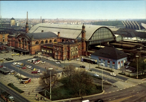Postcard Hanseatic City of Bremen, main station, historical architecture, city view, cars, station