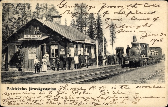 Postcard Polcirkeln Schweden, Railway Station, Bahnhof, Eisenbahn
