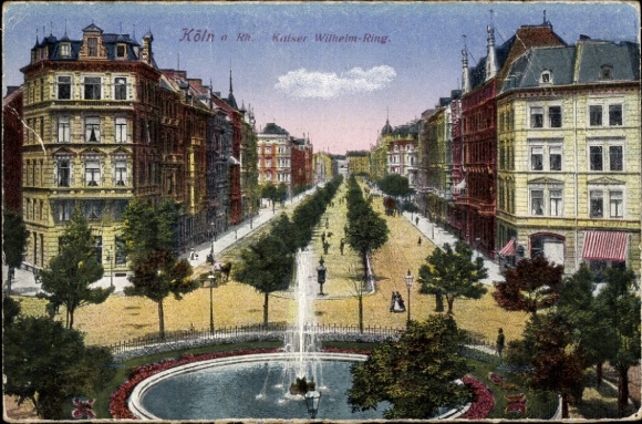 Ak Köln Rhein, Kaiser Wilhelm Ring, Fontäne, Gebäude