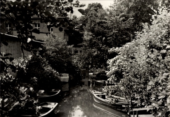 Postcard Pian Himmelpfort Fürstenberg an der Havel, still waters, boats, green trees, architecture
