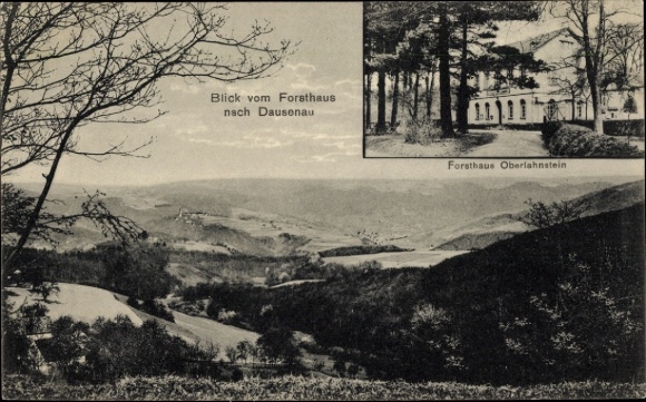 KP Dausenau an der Lahn, panorama, widok z leśniczówki, leśniczówka Oberlahnstein