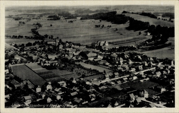 Postcard Peißenberg in Upper Bavaria, aerial photograph, Unter-Peißenberg