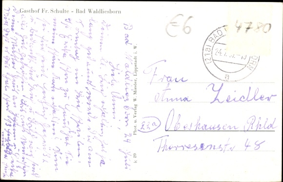 Postcard Bad Waldliesborn Lippstadt North Rhine-Westphalia, Gasthof Fr. Schulte, fountain house, bathhouse