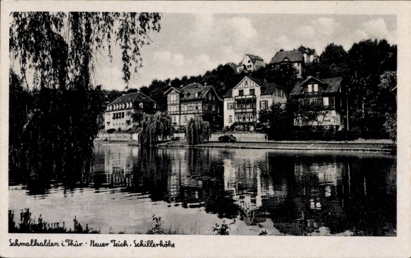 Postcard Schmalkalden in the Thuringian Forest, Neuer Teich, Schillerhöhe