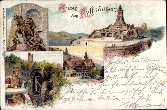 Chromo-Litho Steinthaleben Kyffhäuserland in Thuringia, Kaiser Wilhelm Monument, Barbarossa