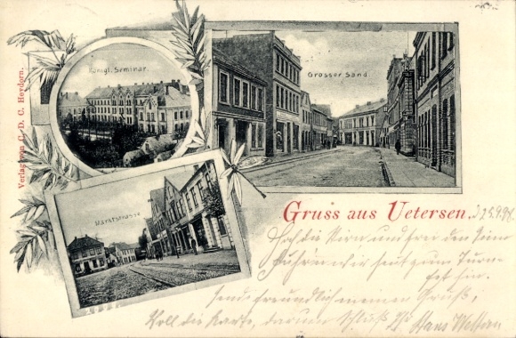 Postcard Uetersen in Holstein, Royal Seminary, Großer Sand, Marktstraße