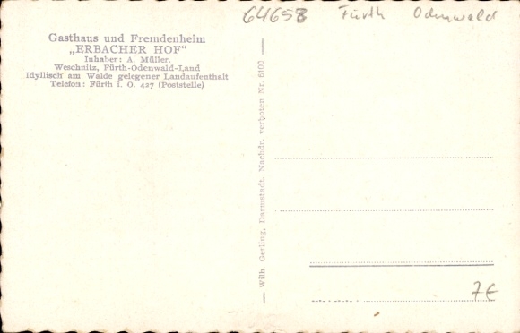 Postcard Fürth im Odenwald, general view, Erbacher Hof inn
