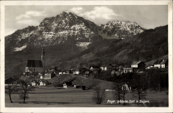 Postcard Anger in Upper Bavaria, town view, church