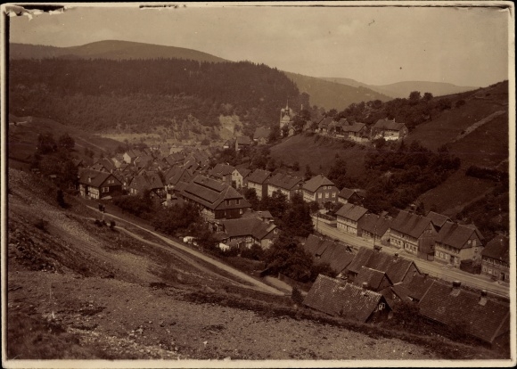 Foto Lautenthal Langelsheim im Oberharz, Gesamtansicht vom Kranichsberg, um 1920