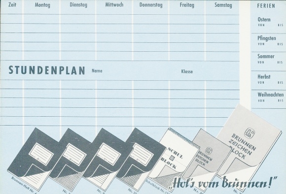 Stundenplan Brunnen Zeichenblock, Schmetterlinge, Tagfalter um 1960