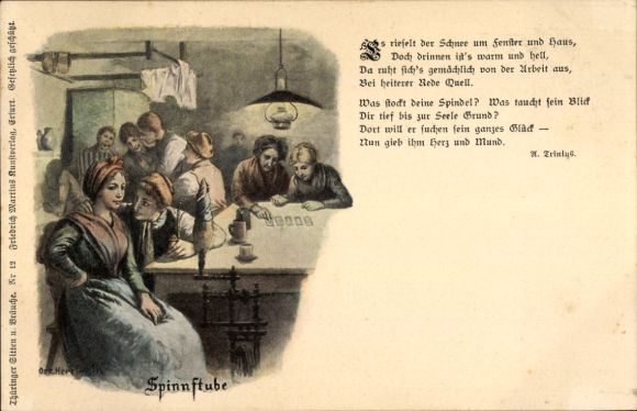 Kunstenaar Ak Thüringer gebruiken en tradities, spinruimte