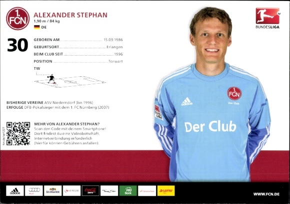 Autograph card footballer Alexander Stephan, 1. FC Nuremberg, autograph