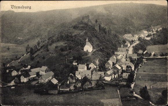 KP Virneburg Nadrenia Palatynat, kaplica St. Trinitatis, ruiny zamku, panorama miejsca