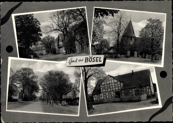 Postcard Bösel in Lower Saxony, street area, church, houses
