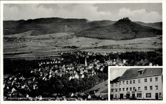 Postcard Hechingen in Zollernalbkreis, Hohenzollern Castle, Klaiber Coffee House, aerial photograph