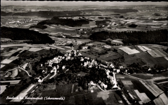 Postcard Lombach Loßburg in the Black Forest, aerial view of the village of Lombach, Black Forest, rural surroundings