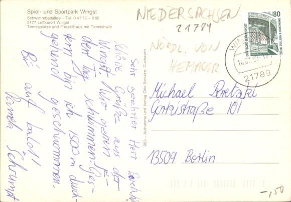 Postcard Wingst in Lower Saxony, play and sports park, tennis courts