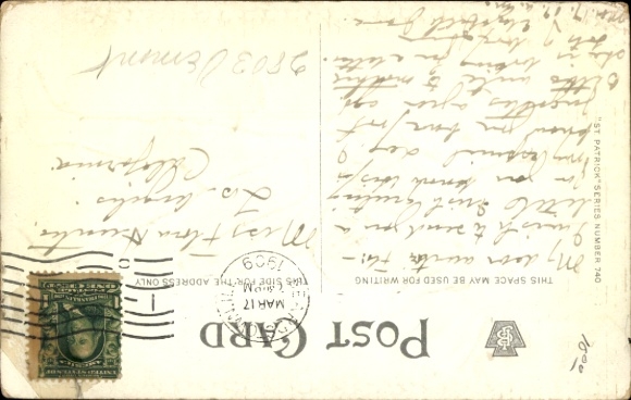 Artist Postcard Man with bundle on walking stick, Ireland, allegory, Erin go bragh
