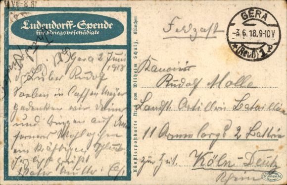 Artist Postcard Ludendorff donation for war victims, plough, I. WK