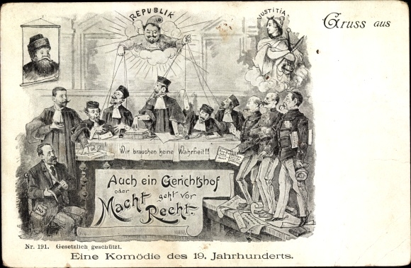 Postcard A 19th Century Comedy, Might Makes Right, Justitia, France, Propaganda