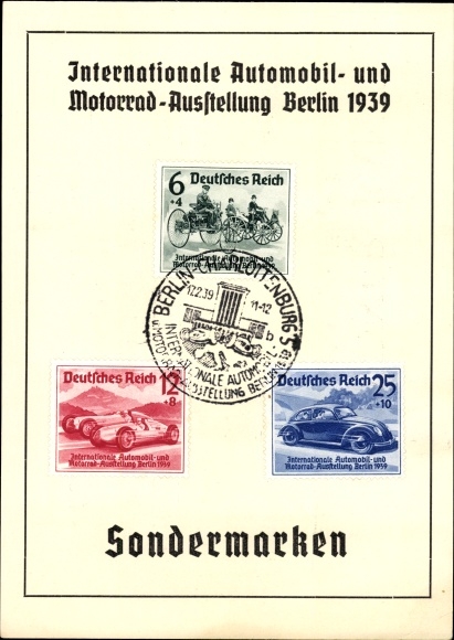 Stamps Postcard Int. Automobile and Motorcycle Exhibition Berlin 1939, Dresdner Bank, Landesbank Vienna