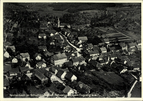 Postcard Reichenbach im Schuttertal Lahr in the Black Forest Baden, aerial view of Reichenbach, church, La