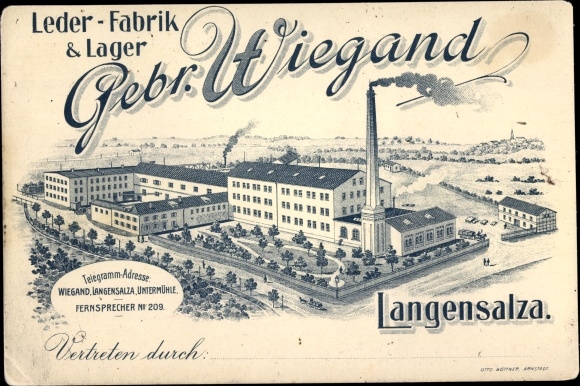 Postcard Bad Langensalza in Thuringia, leather factory and warehouse Gebr. Wiegand