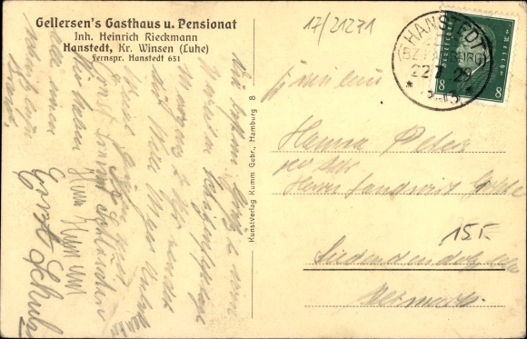 Postcard Hanstedt in the North Heath, Gellersen&#39;s inn and boarding school