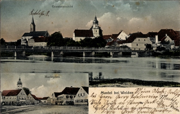 Postcard Mantel in the Upper Palatinate, general view, market square, Mantel near Weiden