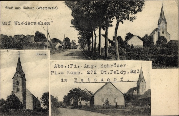 Postcard Kirburg in the Westerwald, church, town views