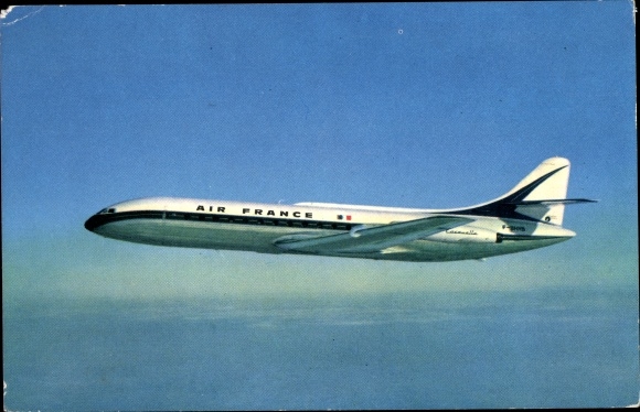 Postcard French passenger plane, Air France, Caravelle