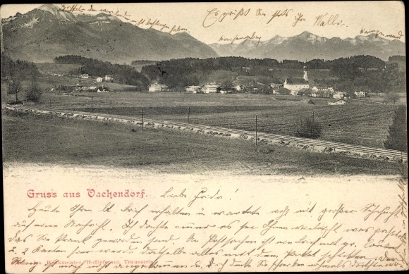 Postcard Vachendorf in Oberbayern, Panorama from the place
