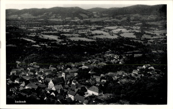 Postcard Sasbach in the Ortenau, view of mountains in the background, rural surroundings