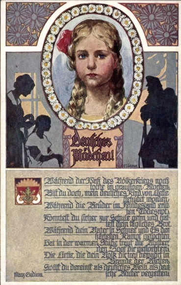 Artist Postcard Dt. Schulverein 892, German Girl, poem by Franz Gudiens