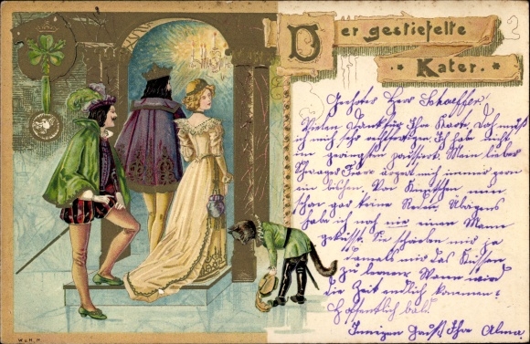 Präge Litho Der gestiefelte Kater, Begrüßung der Gäste, Märchen, Gebrüder Grimm