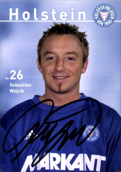 Karta autografu piłkarza Sebsta Wójcika, Holstein Kiel, autograf