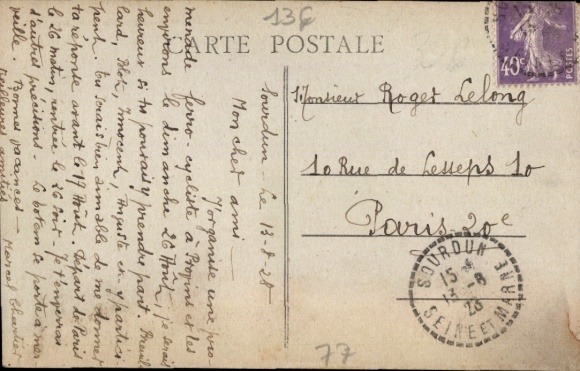 Postcard Sourdun Seine-et-Marne, stone house, post office building, rural setting, architecture