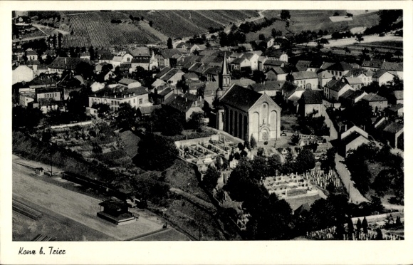 Postcard Conz Konz on the Moselle, aerial photograph, church